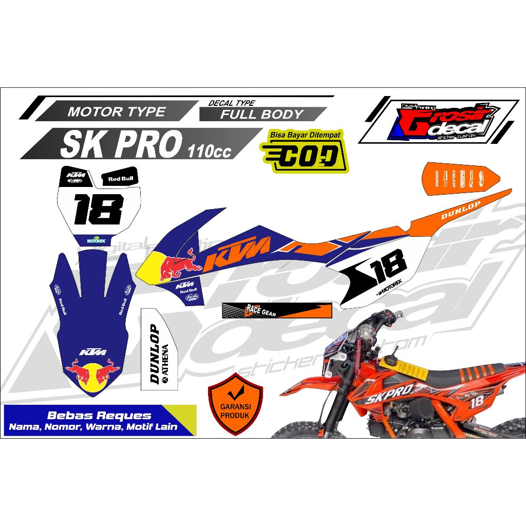 Sticker Stiker Mini trail trail Mini SK PRO 110cc Full body Bebas Reques
