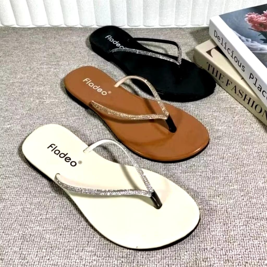 Sandal Fladeo Diamond Gold Permata Blink Sendal Tali Kristal Sandal Full Mutiara japit bling Sandal 