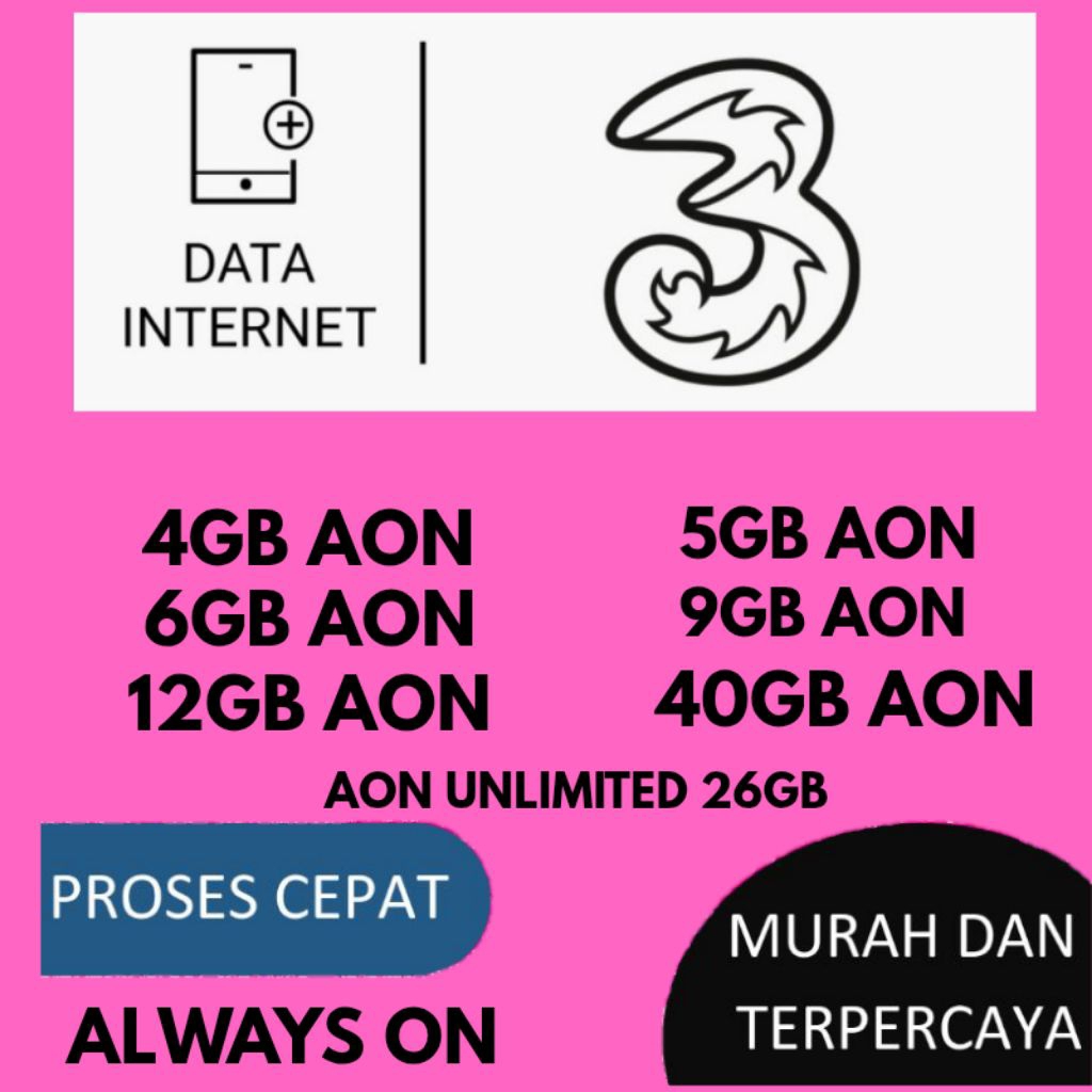 Promo Isi Ulang Kuota Data Tri Three Always ON Termurah