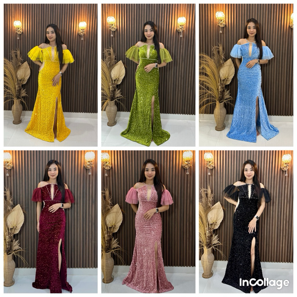 REVALINA-0050 || Longdress Duyung Bludru Squin Lengan Sabrina tile Formal Panjang Mewah Gaun Pesta