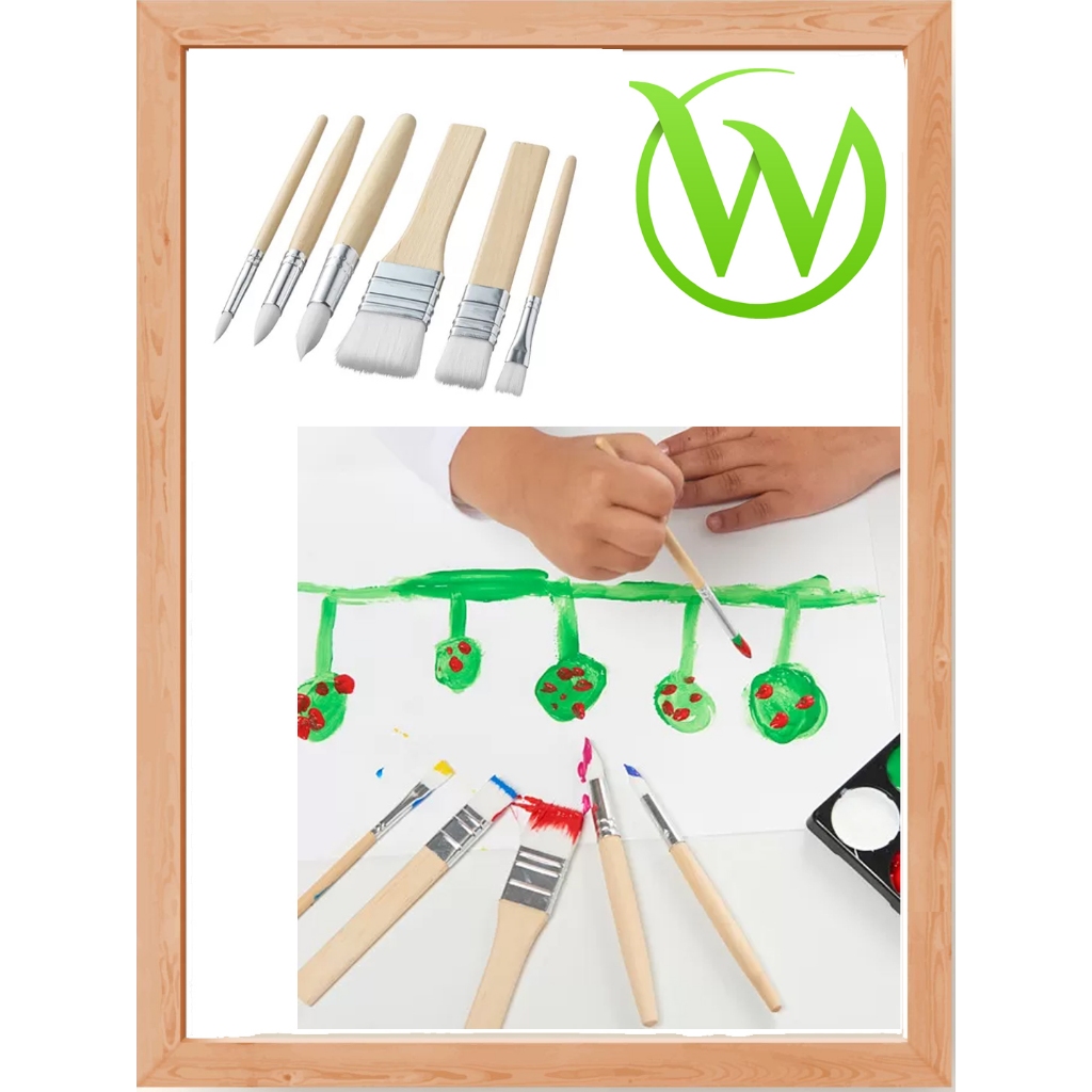 

Kuas lukis cat air minyak kanvas buku gambar, set isi 6 kreativitas anak gagang rendah kecil pas genggaman mudah dibersihkan MALA Brush, set of 6