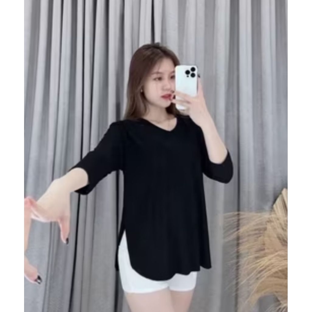 LOTUS FASHION | KAOS OVERSIZE LENGAN 7/8 JUMBO | KAOS  WANITA JUMBO / KAOS OVERSIZE SLIT /Grosir mur