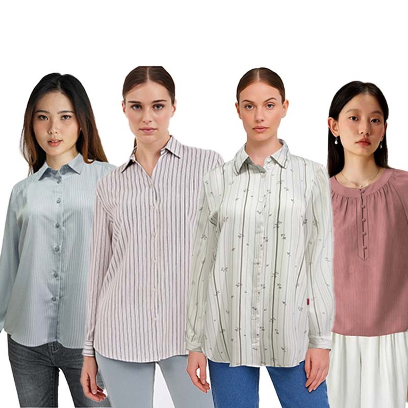 Cressida atasan kemeja & Blouse wanita Kancing Depan