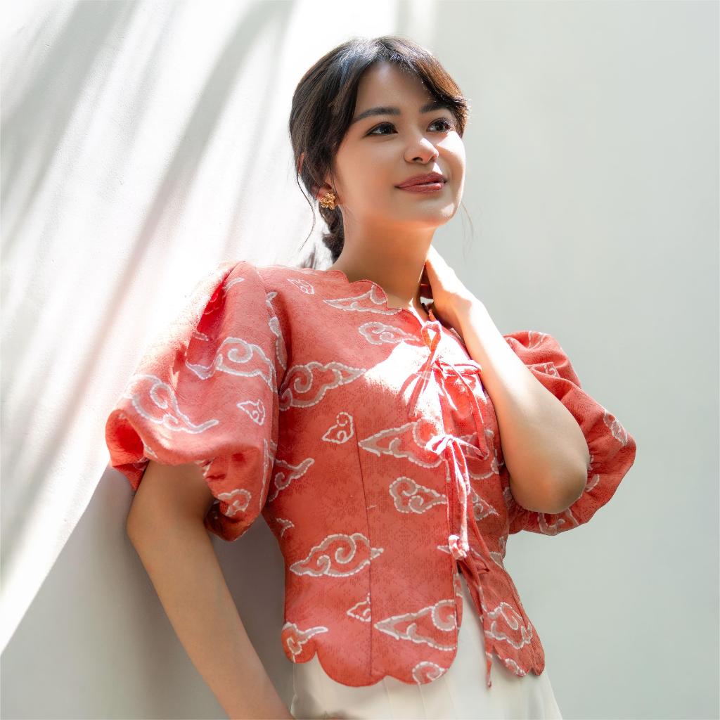 Melvee Batik X Ivi Santoso - Elora Top - Arunika Collection - Atasan Blouse Top Batik Orange Peach B