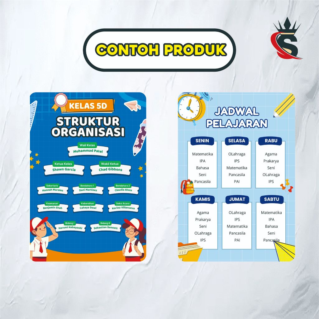 

Poster Jadwal pelajaraan, Struktur kelas, Dan jadwal kebersihan SD SMP SMA