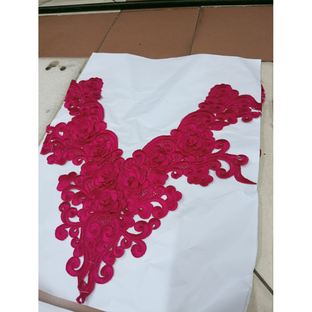 Aplikasi kerah bordir/kerah tempel timbul/kerah baju kebaya dress