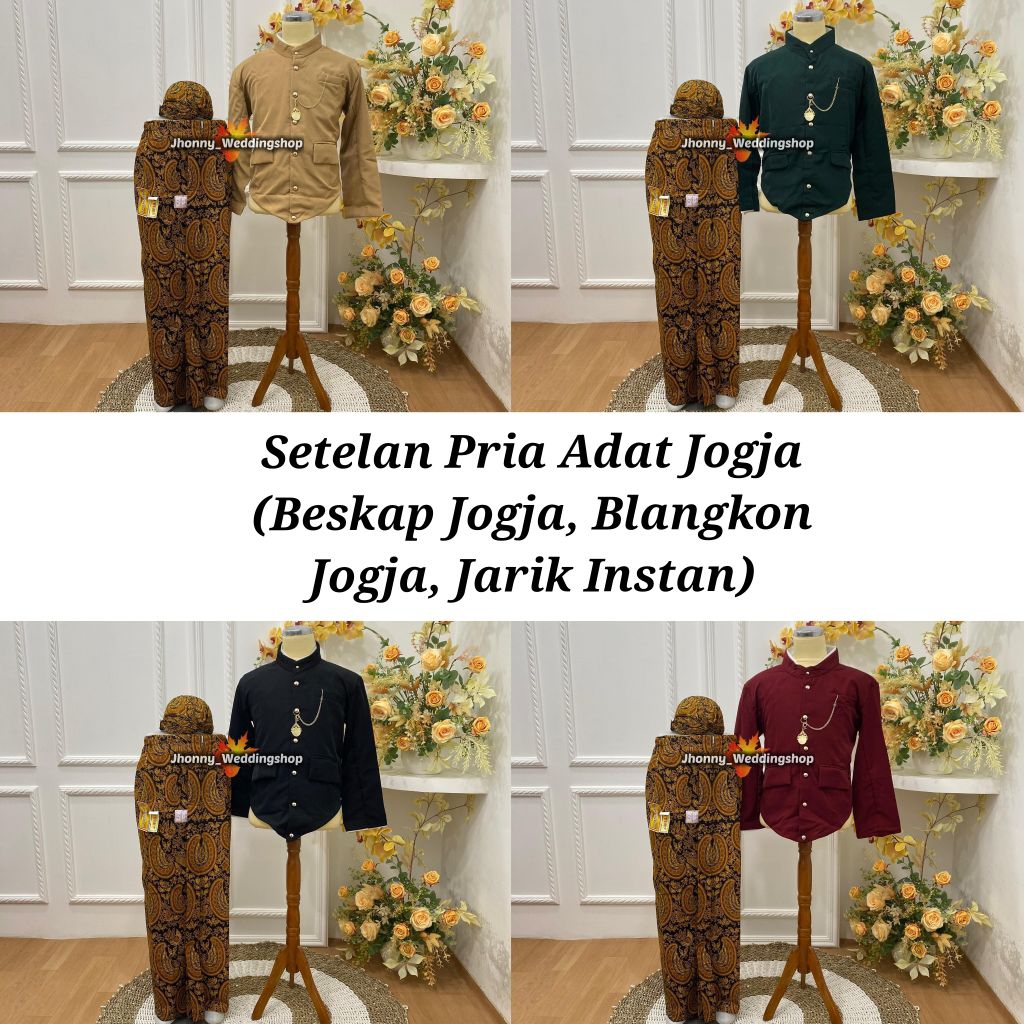 Setelan Pria Adat Jogja | Beskap Jogja + Blangkon Jogja + Jarik Instan Motif Semen Romo