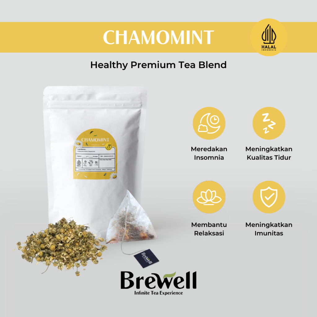 

[BREWELL] Chamomile Mint Tea Bag Isi 10 | Campuran Bunga Kamomil, Peppermint, Peppermint Oil | Teh Herbal Premium