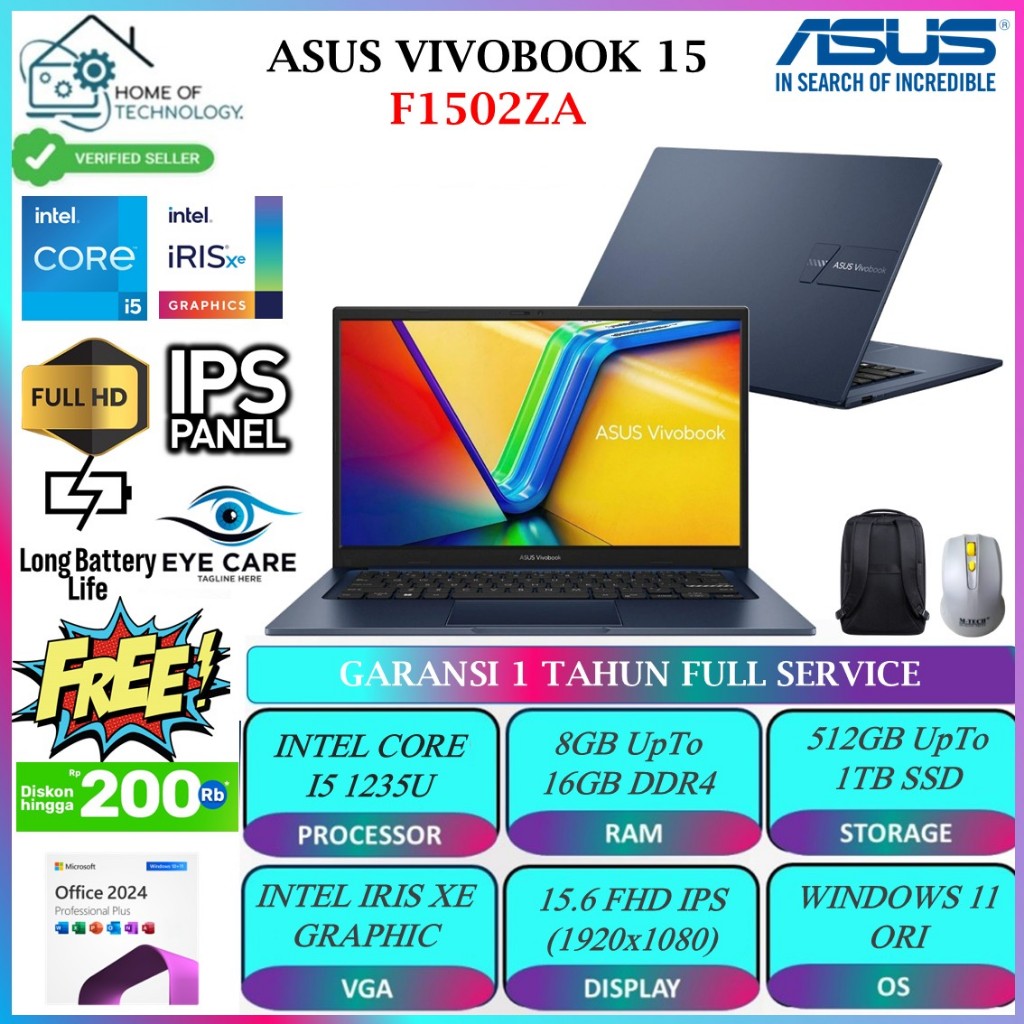 Laptop BARU ASUS VIVOBOOK 15 F1502ZA INTEL I5 1235U 16GB 1TB 15 FullHD WIN11HOME