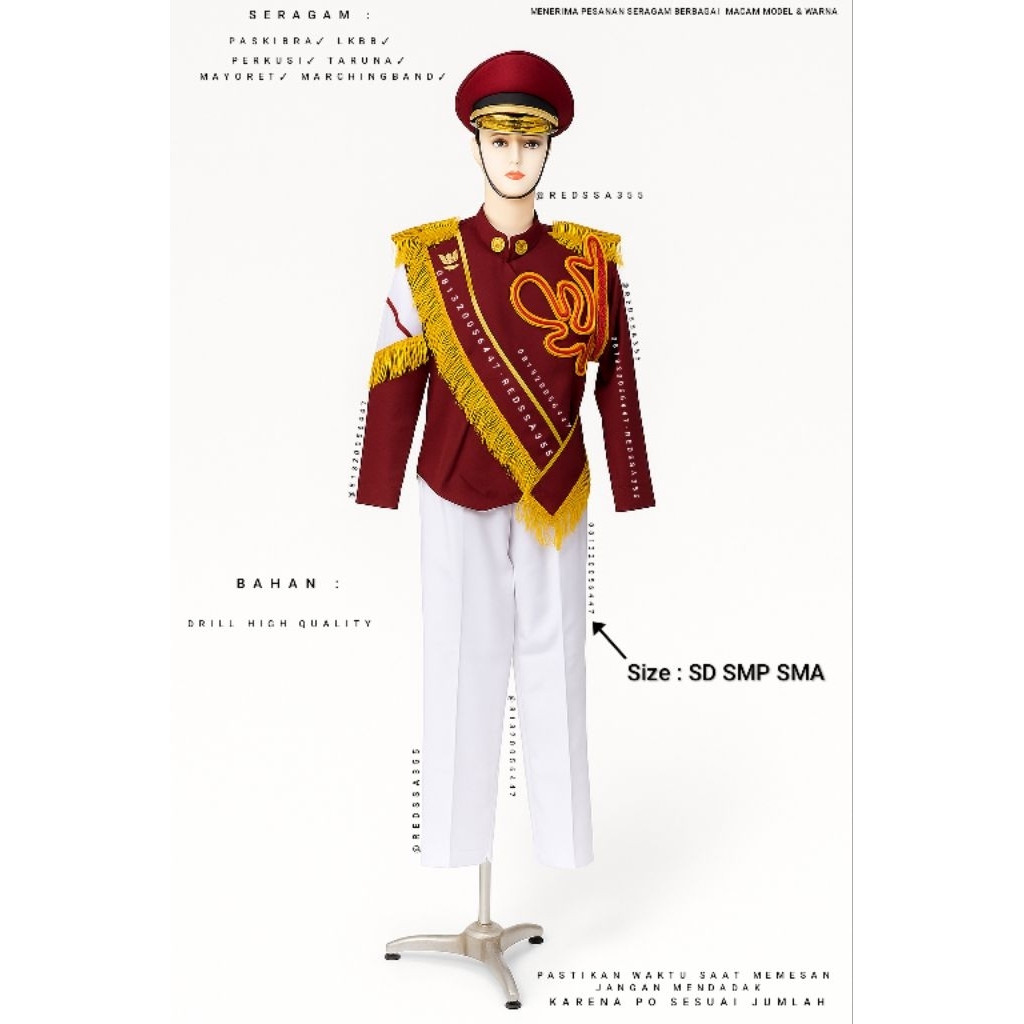 seragam baju paskibra lkbb mayoret drumband anak Sd smp sma