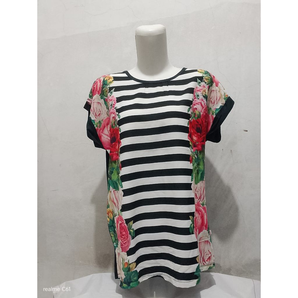 Promo Blouse Baju Wanita MPD Emba Stripe Black Flo Size L Dan XL