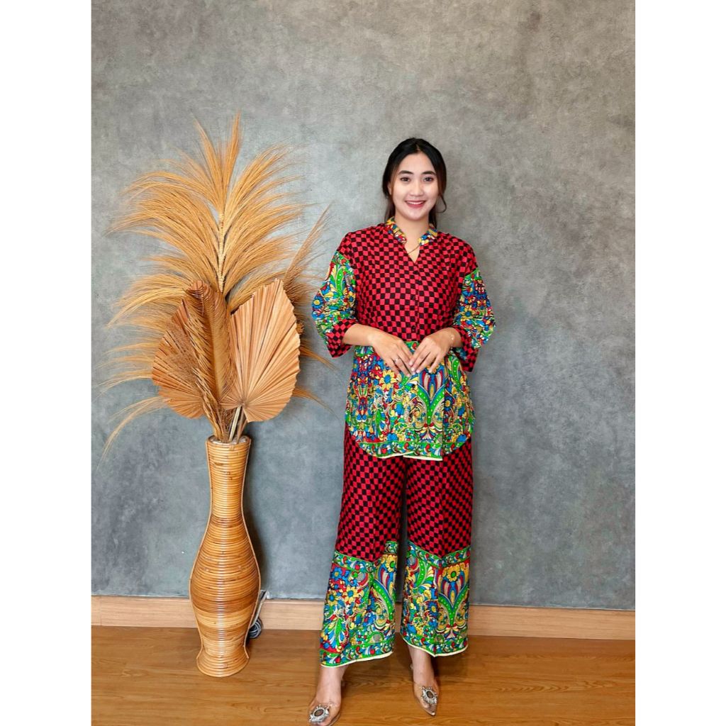 Kartika Batik Setelan Lengan Panjang 0471 Kerah Shanghai Set Rayon Premium