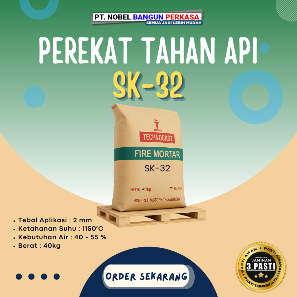 Semen Tahan Api SK-32 | Perekat Tahan Api Refractory Mortar 1150°C untuk Tungku, Kiln, Boiler