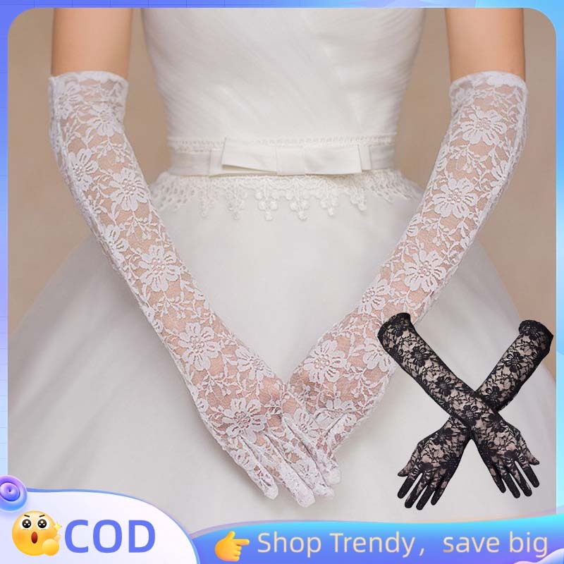 Sarung Tangan Pengantin Sarung Tangan Brukat Sarung Tangan Pengantin Hitam/ Putih Sarung Tangan Rend