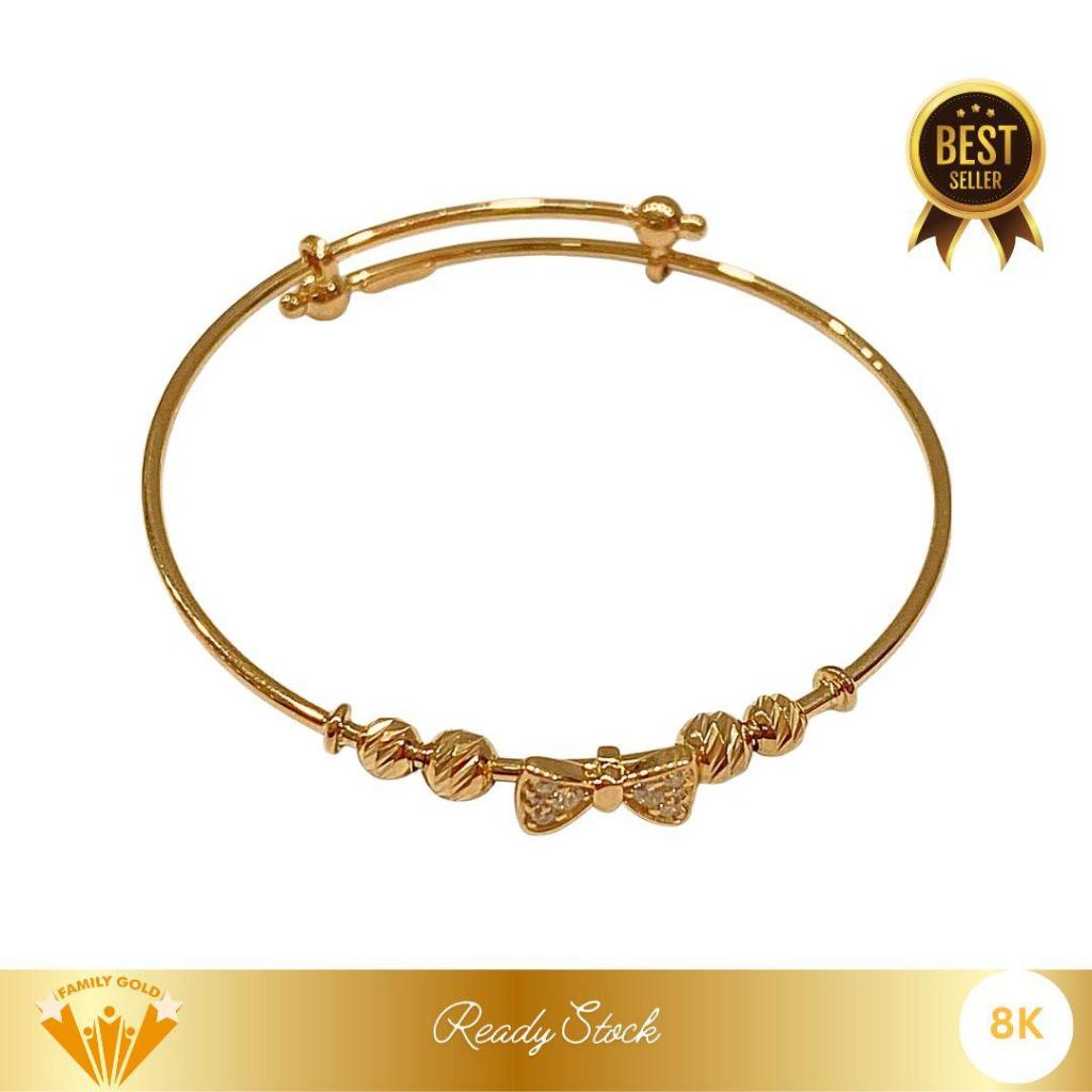 Gelang Emas Anak Kadar 8K Model Bangle Ribbon Serut Adjustable Family Gold