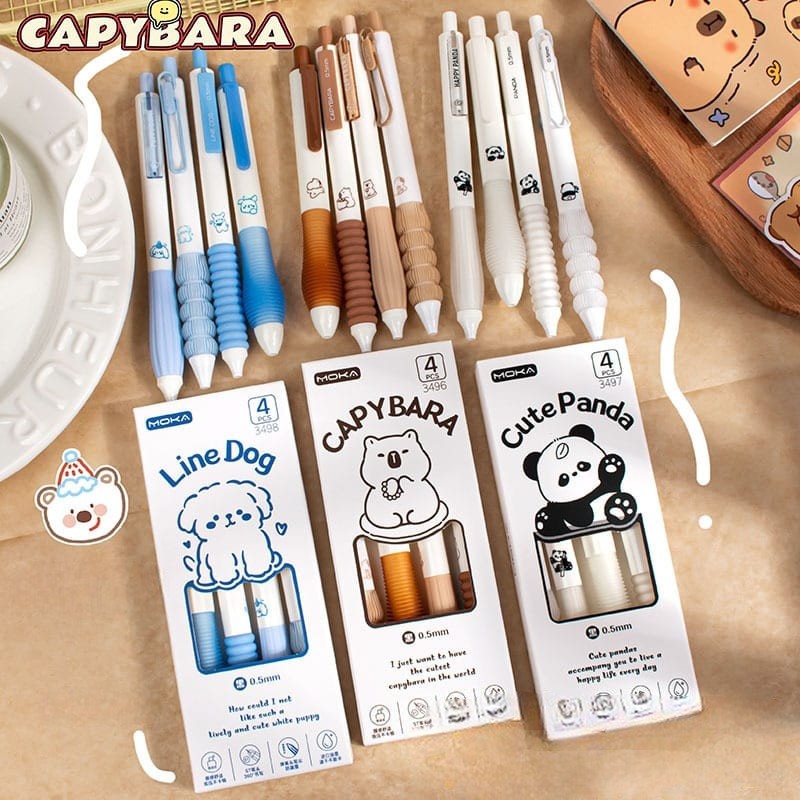 

batamall - (1 BOX ISI 4 PENA) PULPEN MEKANIK CLIP PREMIUM IMPORT MAGIC CARD TINTA GEL HITAM TIP 0.5MM KARAKTER CAPYBARA LINE DOG CUTE PANDA #ST198 BOLPOIN CETEK SET ANAK SEKOLAH LUCU PENA SOUVENIRS HAMPERS