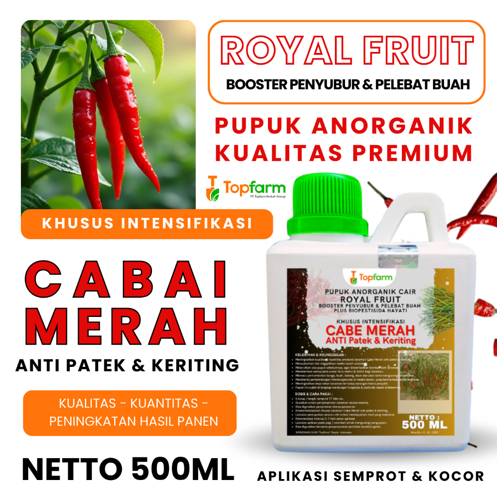 Pupuk Cabe Merah Anti Patek & Keriting/ Pupuk Booster anti Patek/ Obat Cabe Merah Anti Patek & Kerit