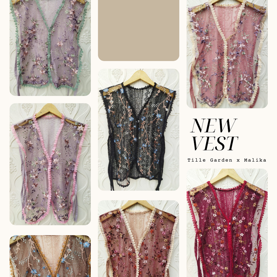 VEST GARDENIA FLOWER ROMPI GARDENI TILE GARDEN OUTER KONDANGAN WANITA MEWAH ELEGAN TILLE MIX RENDA