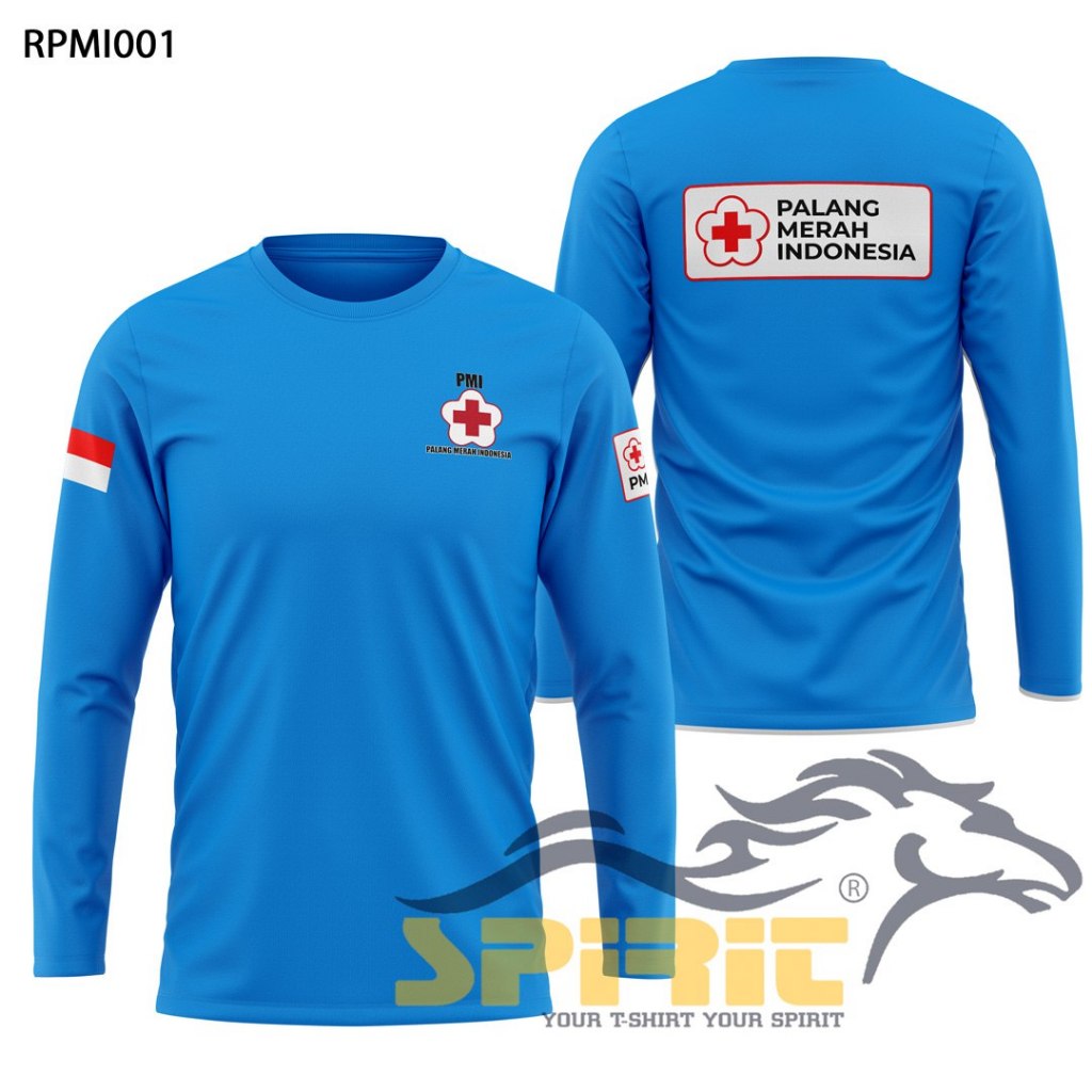 Kaos Palang Merah Indonesia | Baju Relawan PMI Unisex Lengan Panjang Katun 24s Premium Unisex