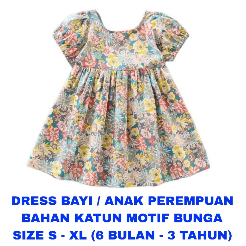 WK DRESS BUNGA BAYI ANAK PEREMPUAN 1 - 3 TAHUN BAJU DRESS CASUAL SANTAI BAJU PANTAI LUCU KEKINIAN DR