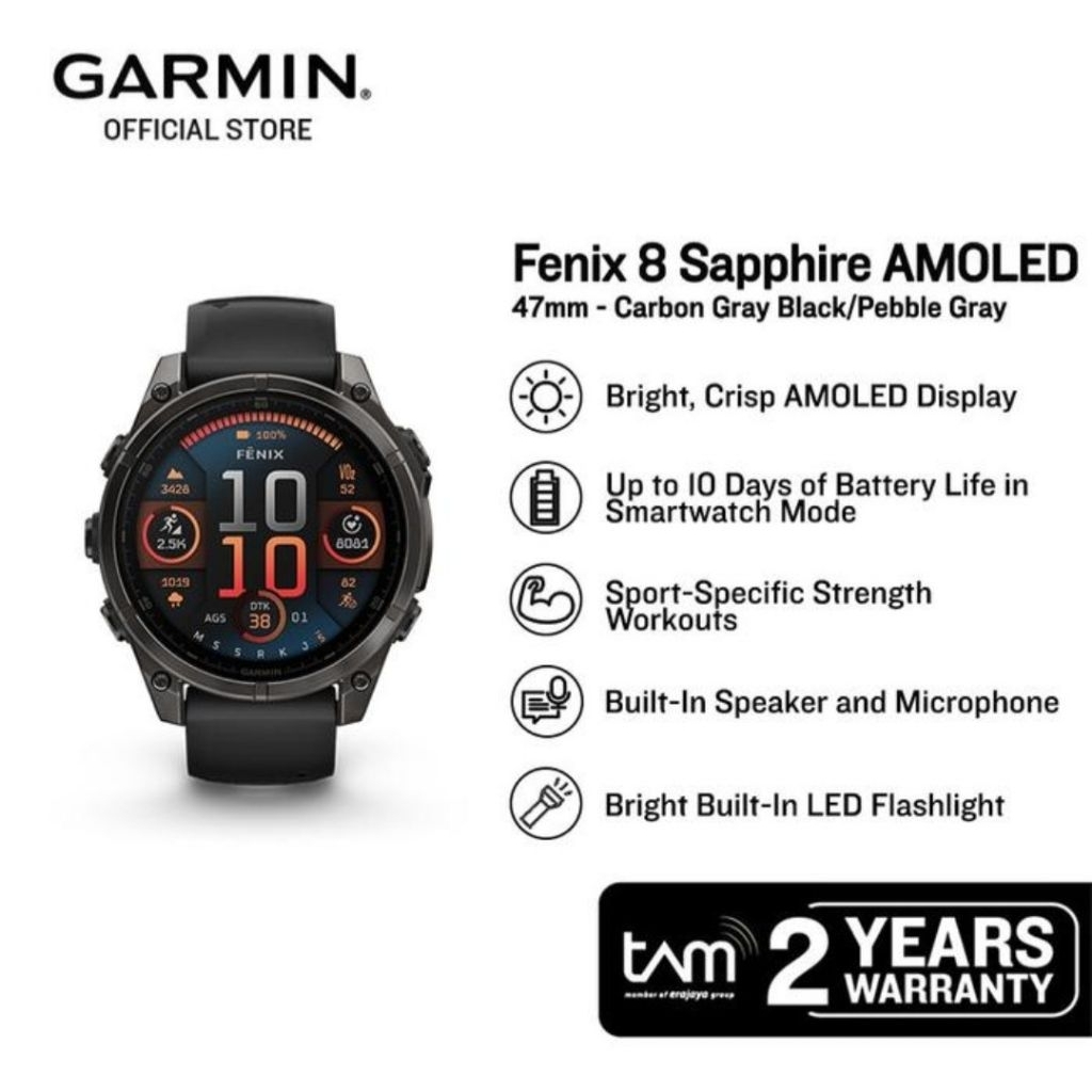 GARMIN Fenix 8 Sapphire Amoled 47 mm Titanium Ultimate GPS Multisport Smartwatch Garansi TAM