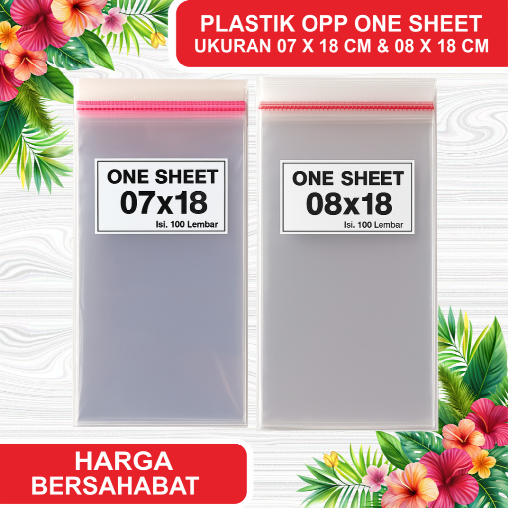 

[1 pack isi 100 lembar] Plastik OPP ONE SHEET/LEMBARAN Bukan Kantong Tebal 03 Uk 07x18 cm, 08x18 cm