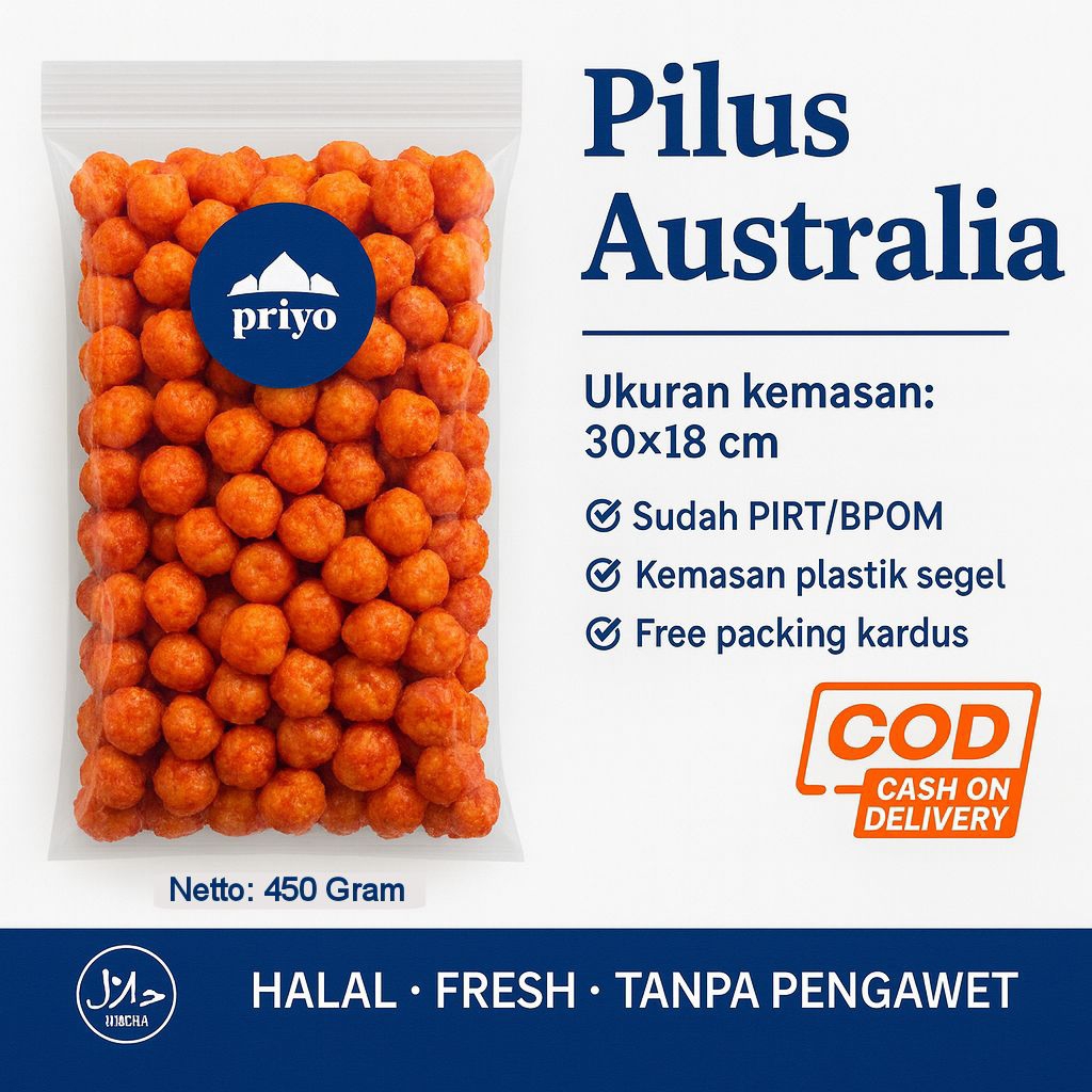 

PRIYO SNACK Pilus Australia 450 Gram Renyah Gurih Halal