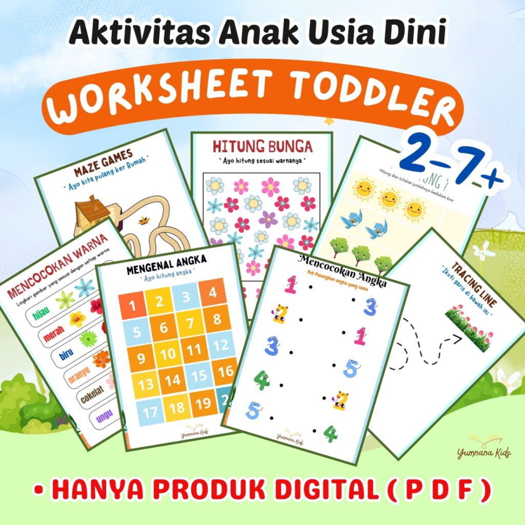 Worksheet Anak Edukatif | Belajar Menulis,Berhitung,Mewarnai,Coding | Anak Usia  2–6 Tahun | TK PAUD