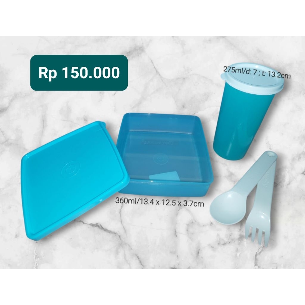 Wadah bekal tupperware/square away + medium tumbler + cutlery