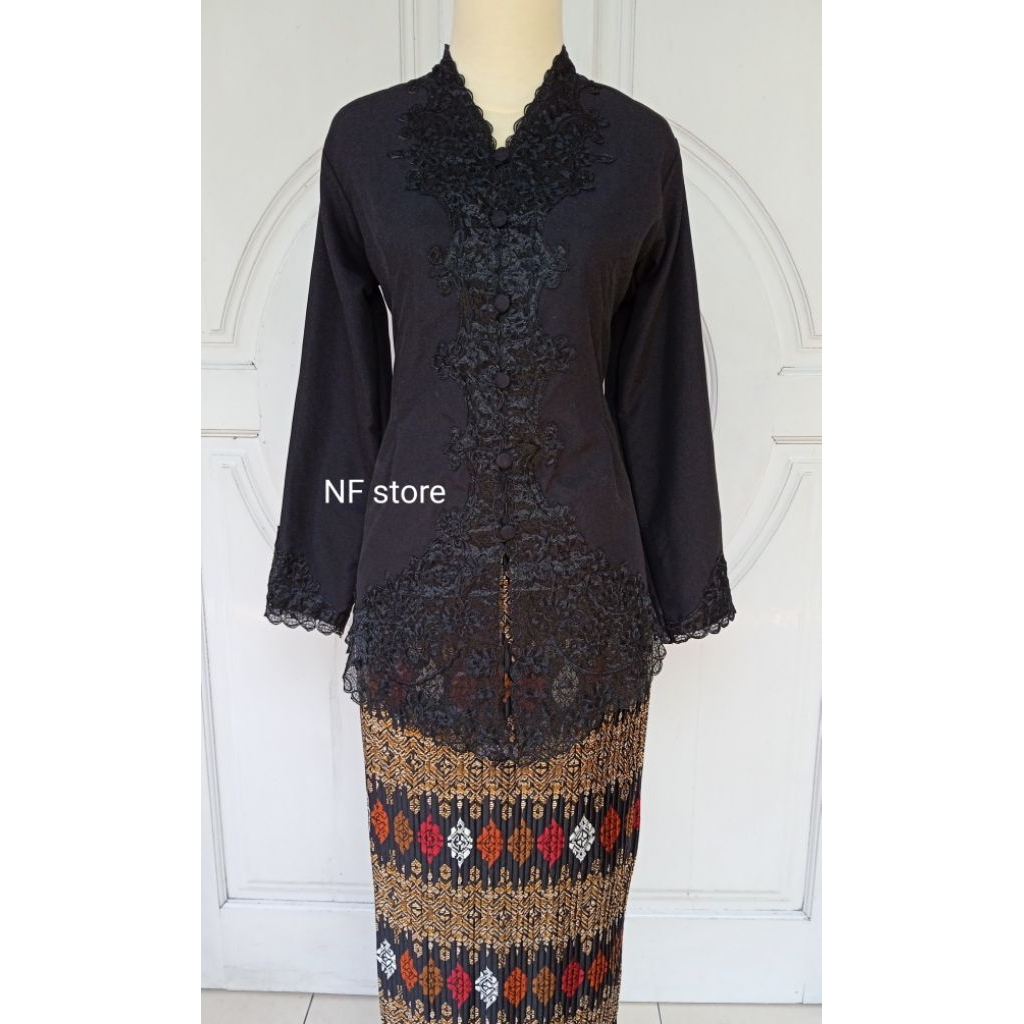 kebaya encim bordir Hitam senada modern katun ademy