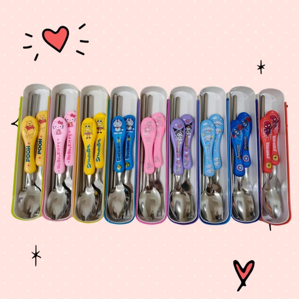 Sendok Set Anak Bahan Stainless Stell Berkarakter Peralatan Makan Anak Bermotif Kartun