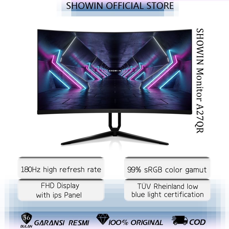 Showin Monitor 27 Inch Panel IPS Curved Gaming 180Hz Garansi 3 Tahun Game Official Store HDMI / VGA 