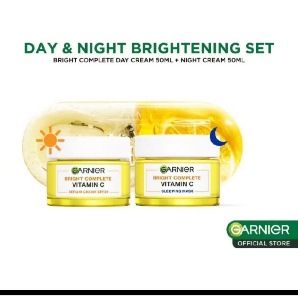 Paket Skincare Garnier Bright Complete Vitamin C - Day Cream garnier, Night garnier