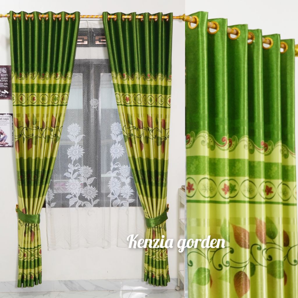 Gorden Hordeng pintu jendela ruangan tamu warna hijau