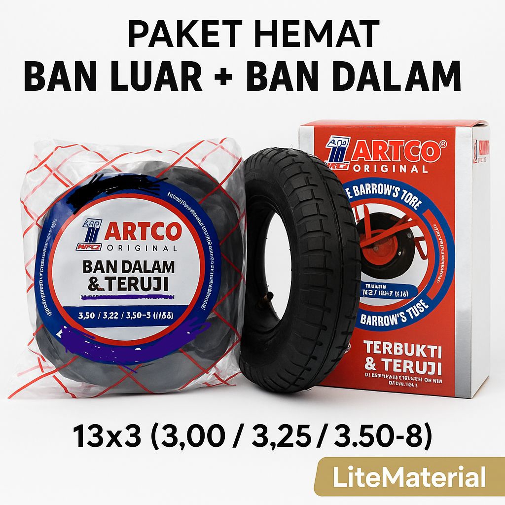 Paket Hemat Ban Luar + Ban Dalam Gerobak Sorong ARTCO Original 13x3 (3.00 / 3.25 / 3.50-8) Lite Mate