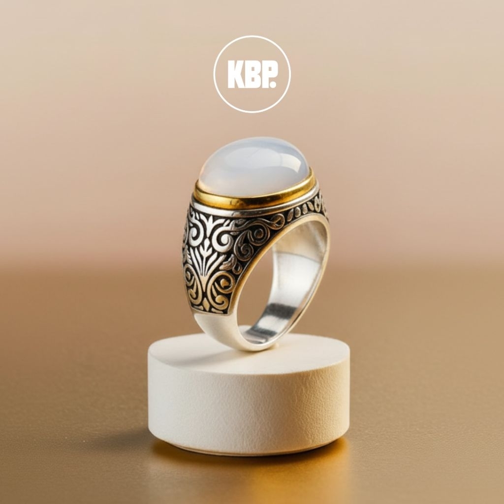 CINCIN TITANIUM BATU AKIK - BATU PUTIH PRIA