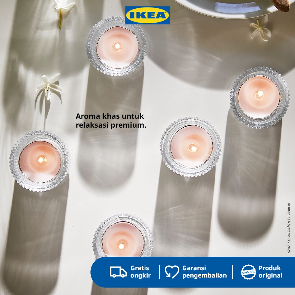 IKEA LUGNARE Lilin Kecil Beraroma Melati/Merah Muda Tahan 3.5 Jam Isi 30pcs