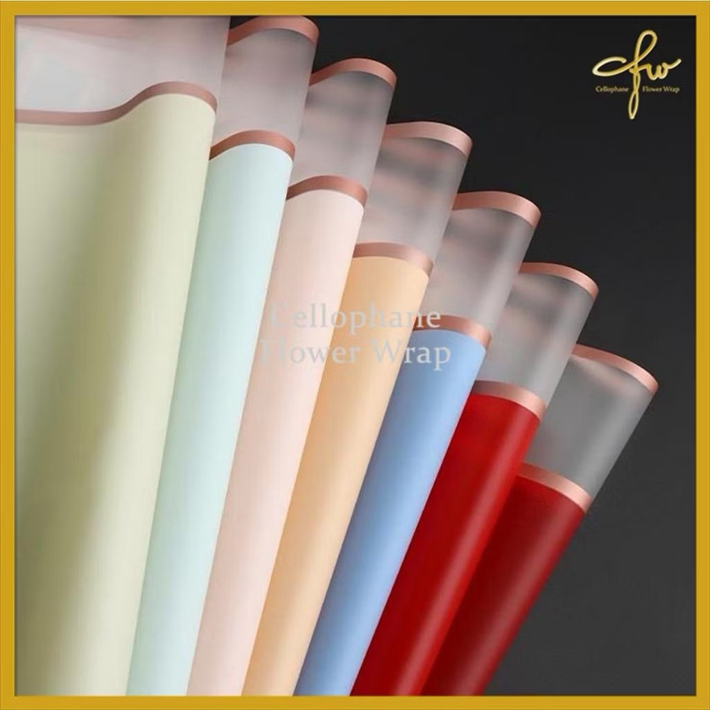 [20 lembar] KERTAS BUKET / CELLOPHANE TRANSPARAN GOLD FRAME / DOUBLE LINE