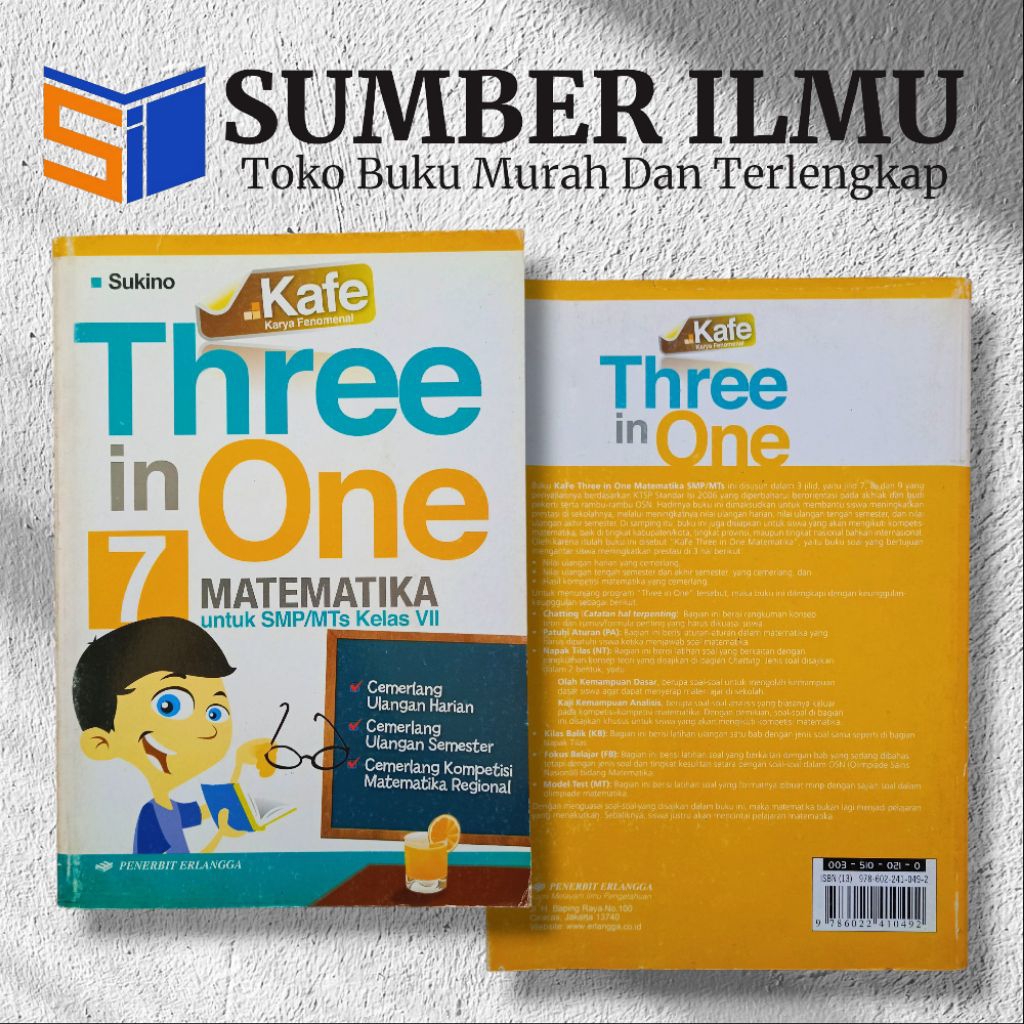Buku Three In One Matematika SMP Kelas 7 Erlangga - Sukino (second)
