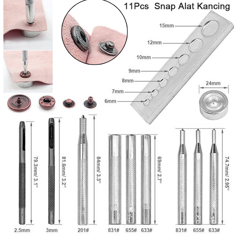 11Pcs Alat Pasang Kancing Snap Pemasang Kancing Snap Alat Kancing Snap Alat Pres Kancing Snap Alat P