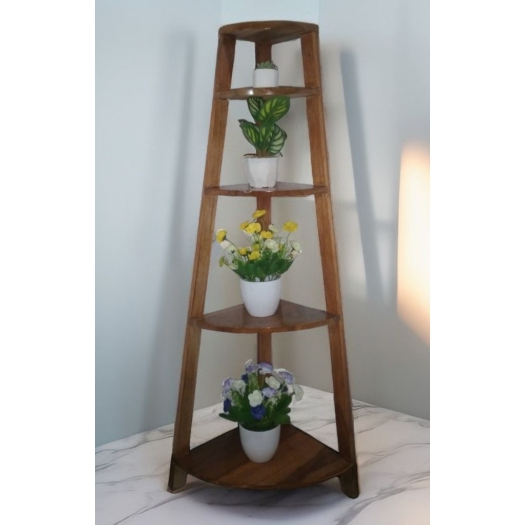 Rak Bunga Sudut Ruang Tamu / Rak Susun Kayu Jati / Rak Pajangan