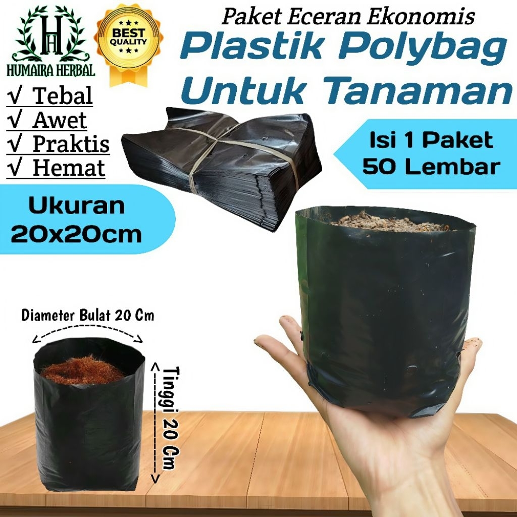 100 Lembar Polybag Uk 20x20/10Cm Polybag Plastik Tebal Kuat