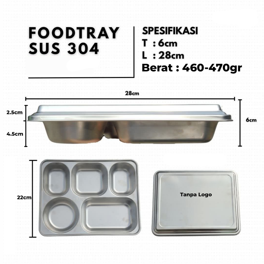 ompreng stainless sus 304 food tray 5 sekat standar bgn mbg