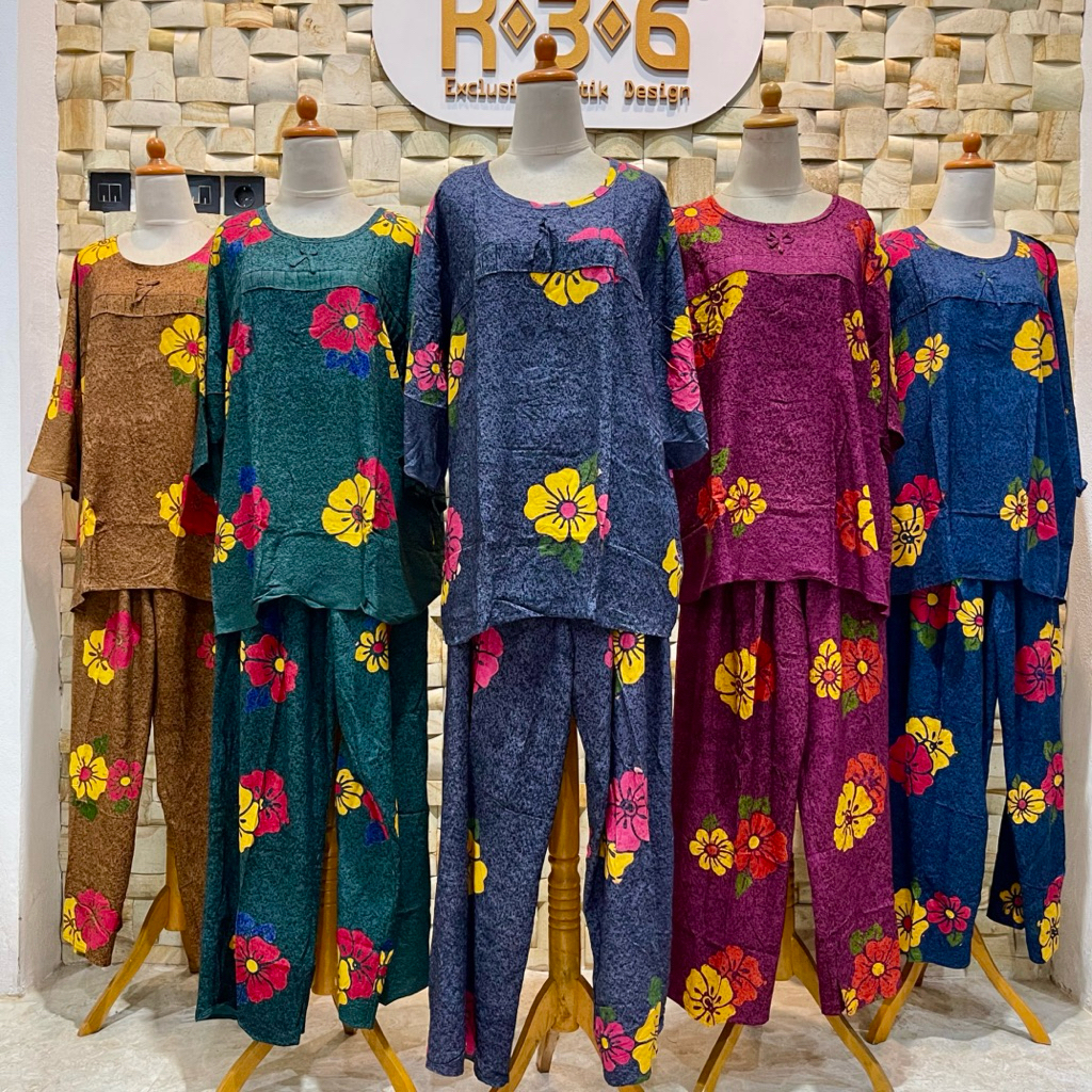 SETELAN JUMBO SAVERA LD 120 – Oneset / Setelan Batik Jumbo Lengan 3/4 Cap Motif Sunan | Setelan Wani