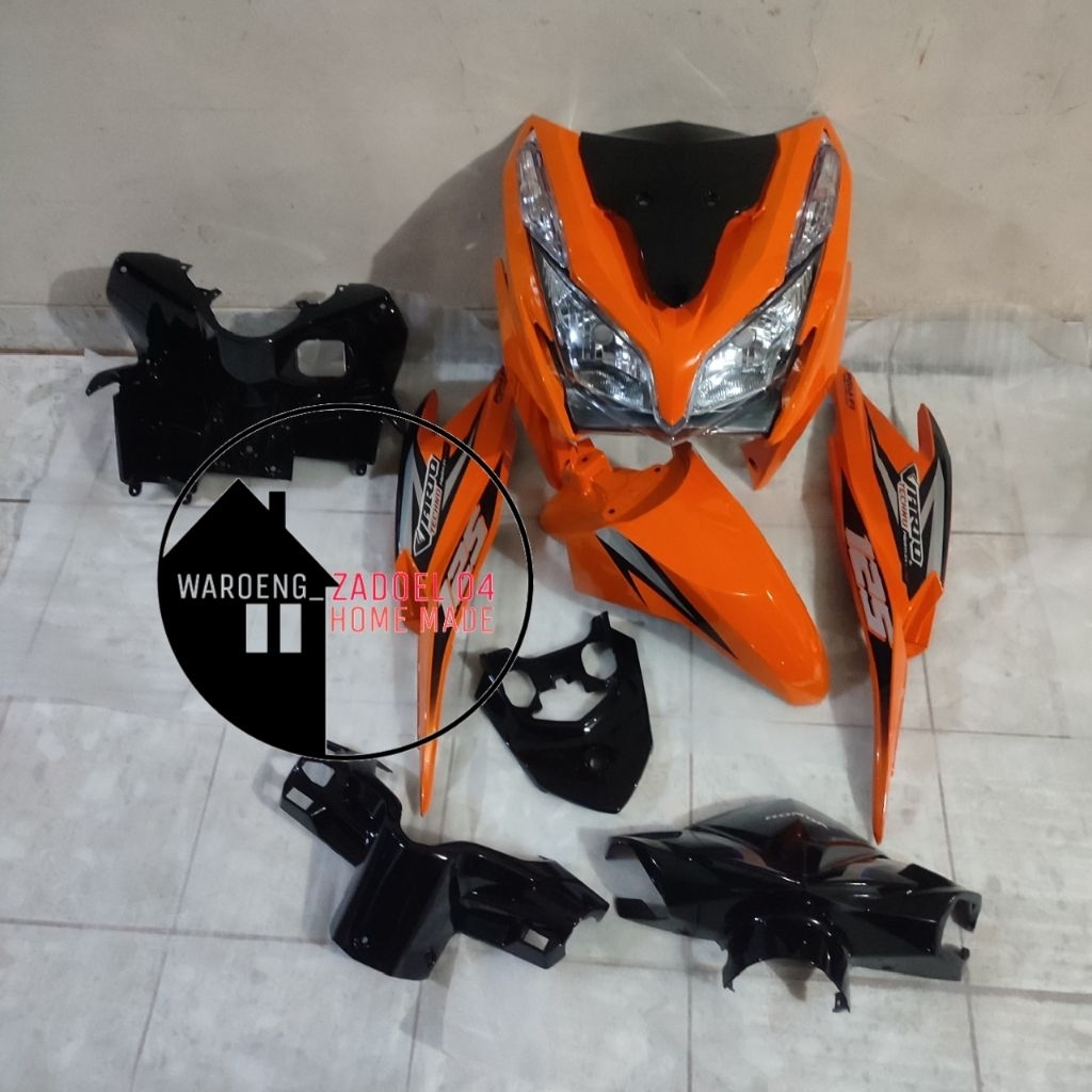 Cover Full Body Halus Set Lampu Depan Honda Vario Techno 125 Fi Old Kzr Orange Berstriping