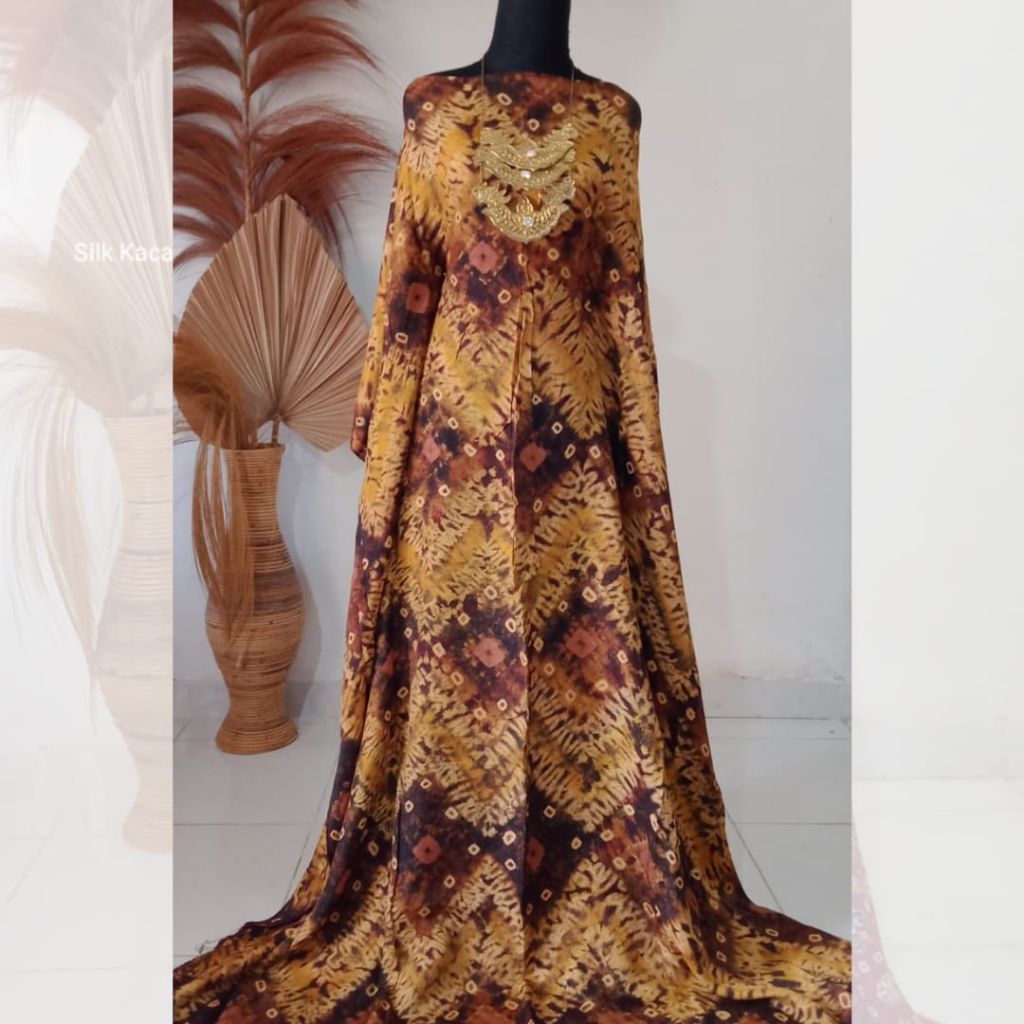 Bahan Kain Jumputan Palembang Silk Premium 3 Meteran Dasar Batik Jemputan Couple Viscose Polos Musta