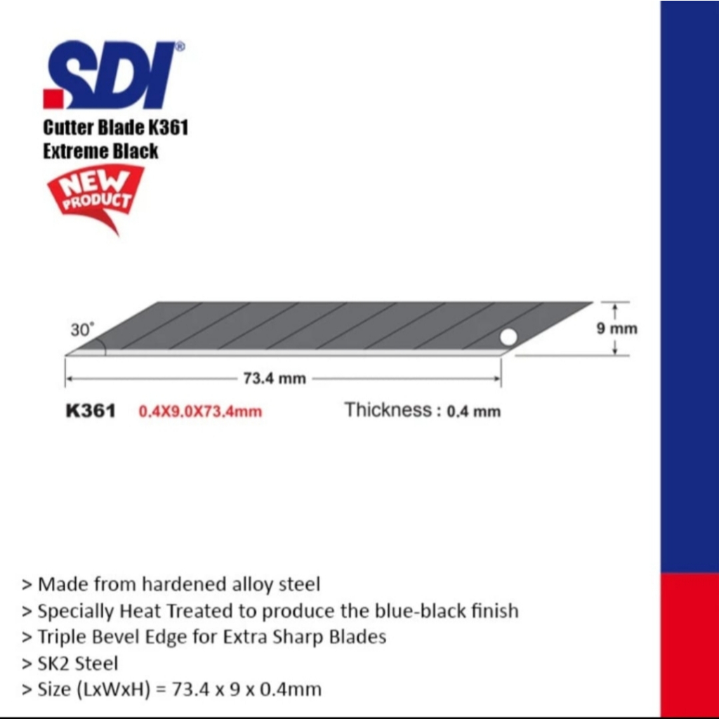 Refill Isi Cutter Kecil [1 Tube - 10 Mata Pisau] / Extreme Black K 361 Isi Cutter 30 Derajat