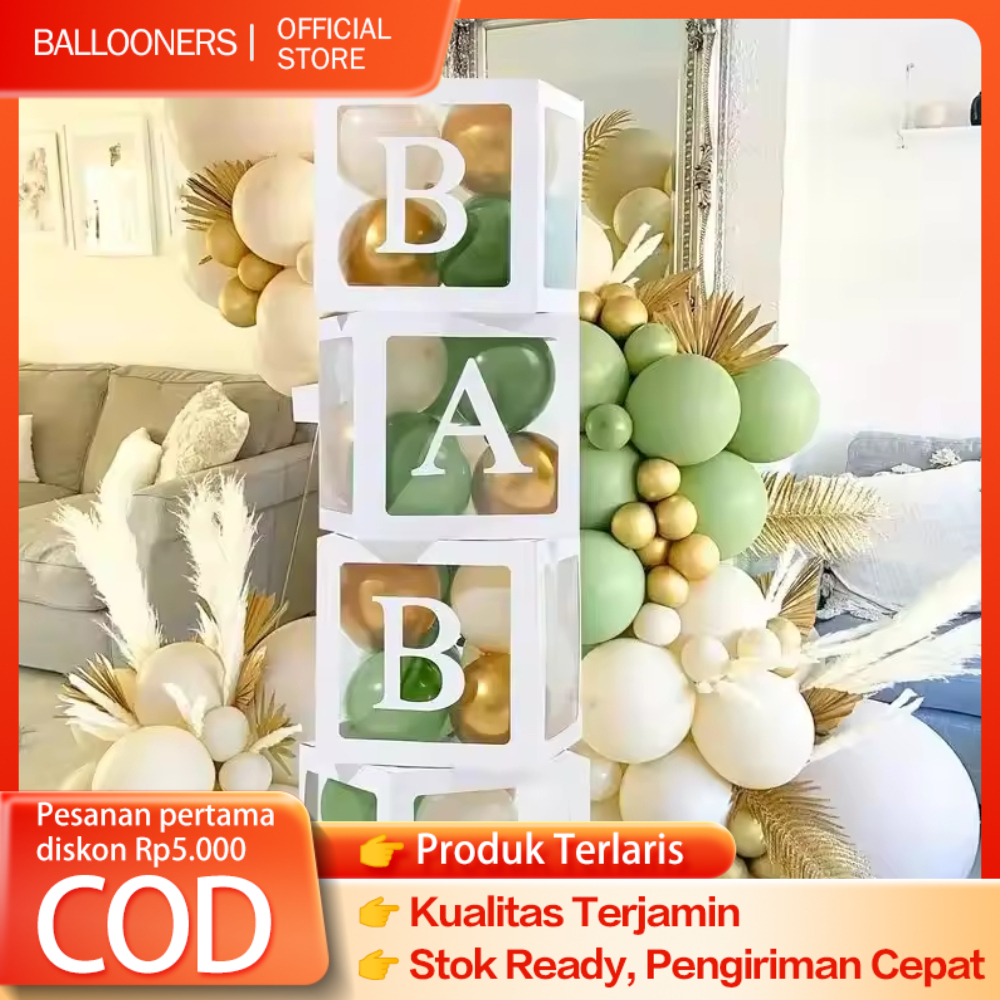 4pcs Putih Box Balon Transparan /Box Balon Dekorasi /Box Huruf Transparan BABY ONE