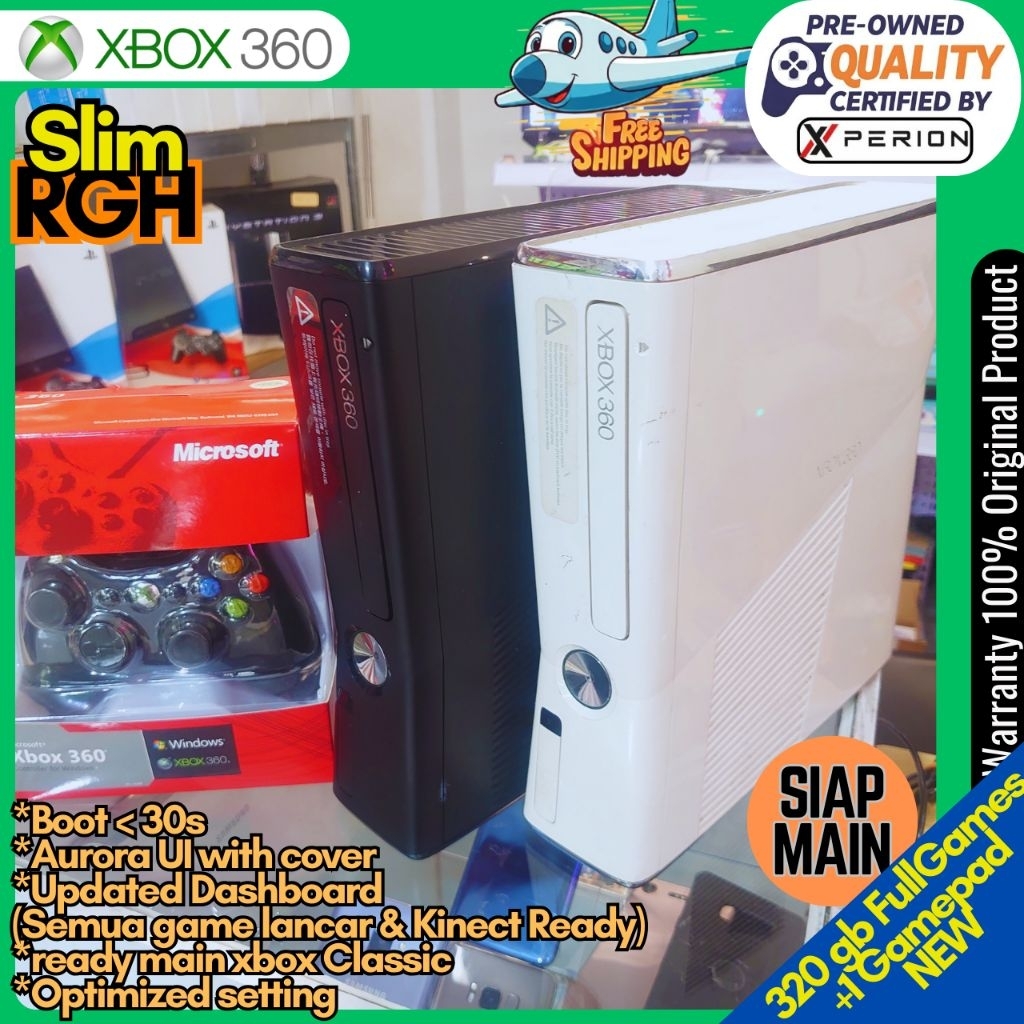 XBOX 360 Slim RGH Aurora komplit 1TB Full game bekas mulus