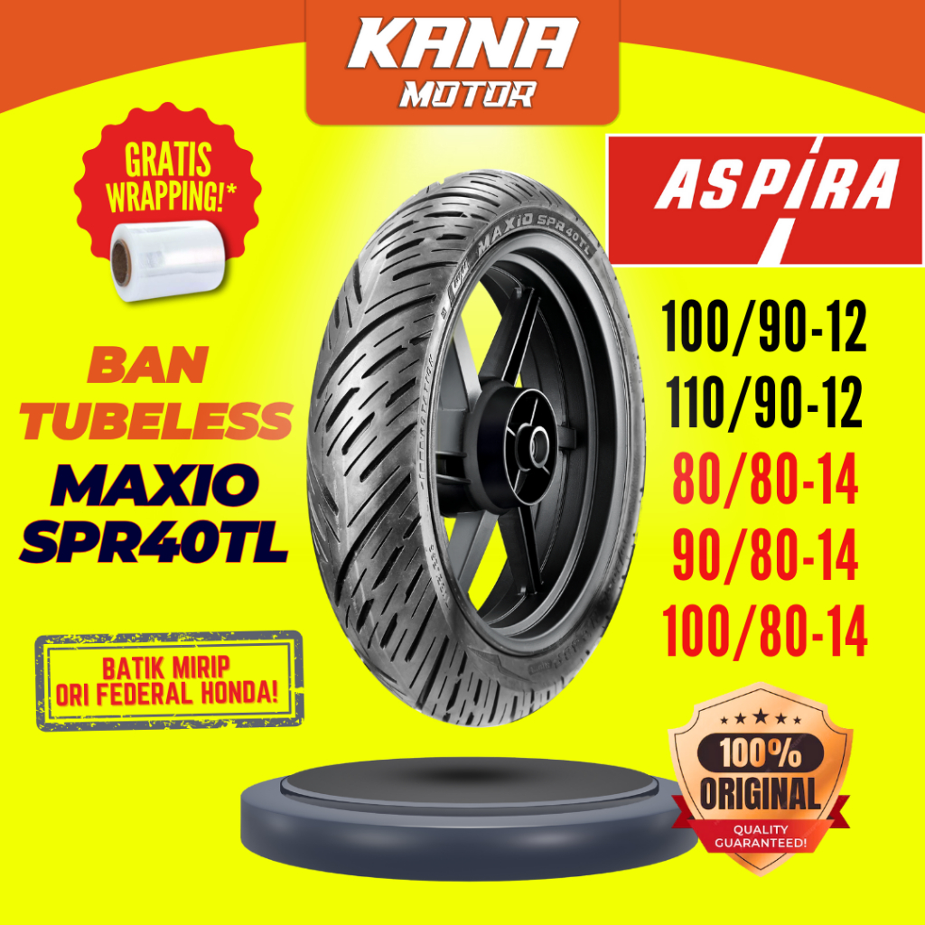 BAN LUAR ASPIRA TUBELESS MAXIO SPR40TL 100/90 110/90 R12 RING 12 80/80 90/80 100/80 R14 RING 14 SCOO
